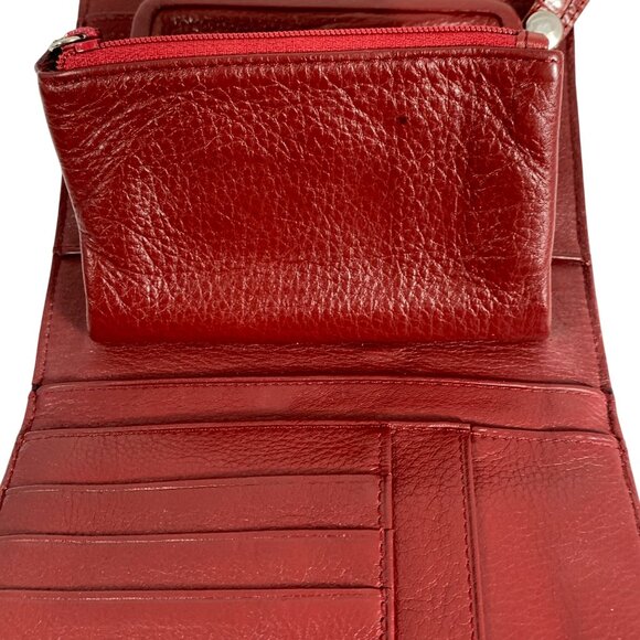 Brighton Oxblood Embossed Croc Leather Organizer Trifold Crossbody Bag EUC - Picture 10 of 14